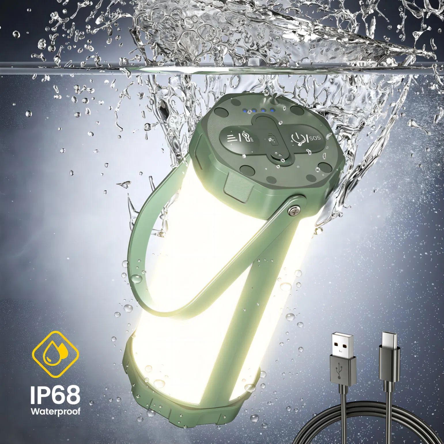 Survival IP68 Waterproof Portable Rechargeable LED Camping Lantern Light with Sos Mode