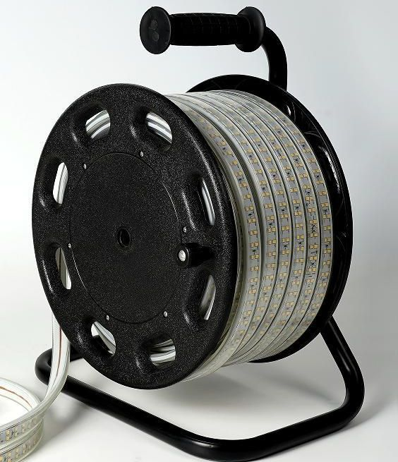 AC220V AC127V IP65 Waterproof 25m 50m SMD Outdoor Male and Female Connector LED Strip Flexible Rope Light with Portable Drum Package for Construction Building