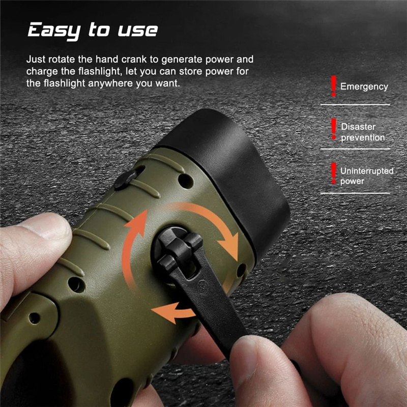 Hand Crank Solar Powered Flashlight Emergency Rechargeable LED Flashlights Self Powered Charging Torch Light Flashlight