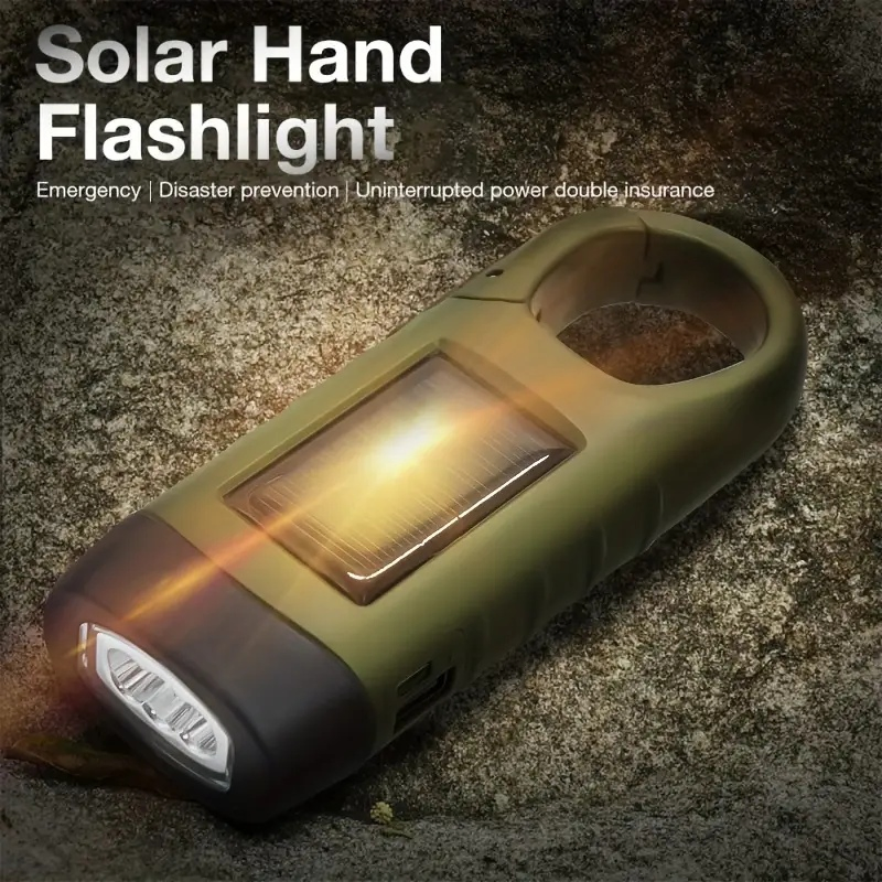 Solar Powered Emergency Flashlight with Hand Crank Charging Lamp