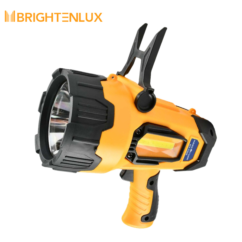 Brightenlux Portable Yellow COB LED Rechargeable Hunting Spotlight Super Bright Battery Operated Handheld Spotlight Emergency Flashlight