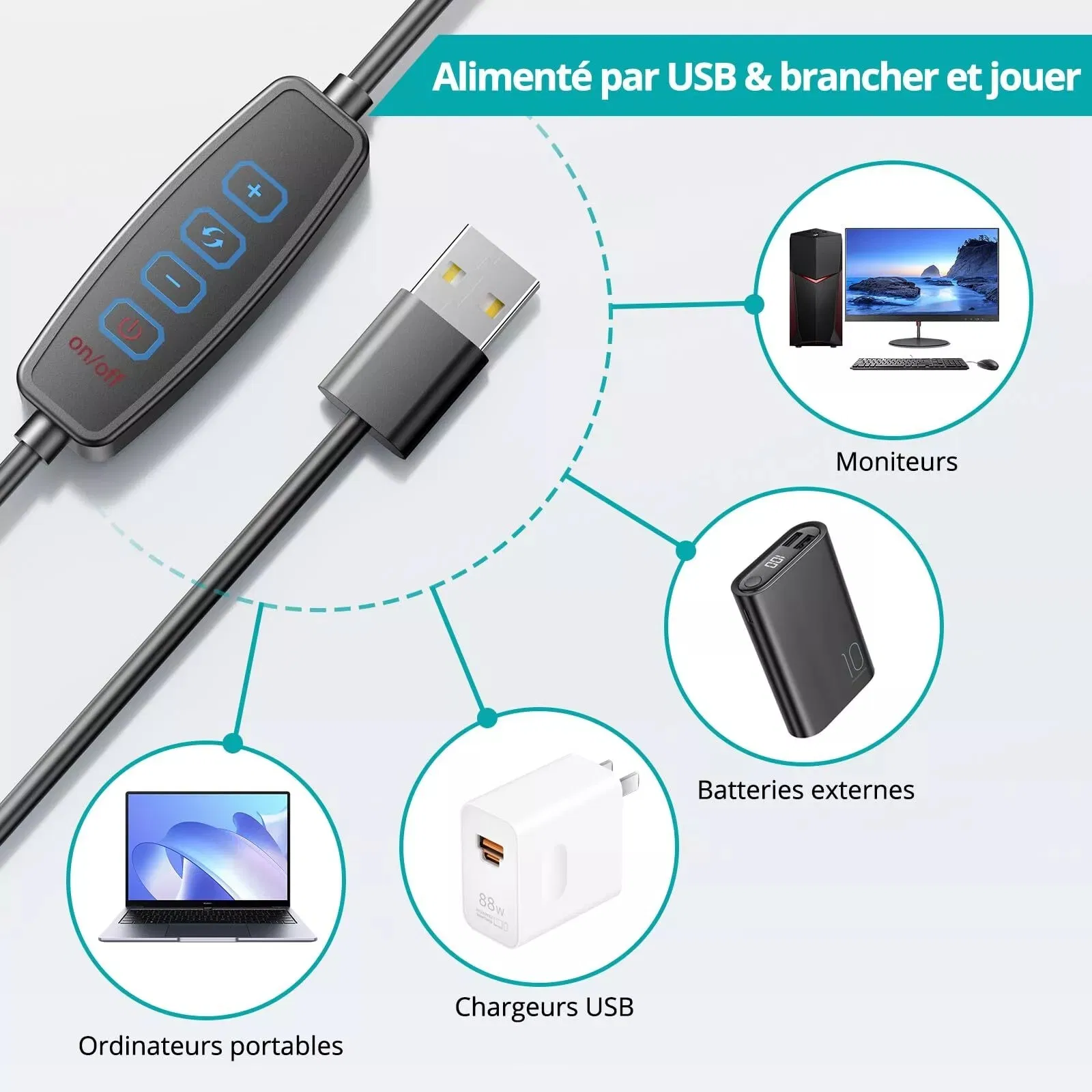 LED Ring Light for Live Video Broadcast Three-Color Dimming DC5V Portable Selfie Light