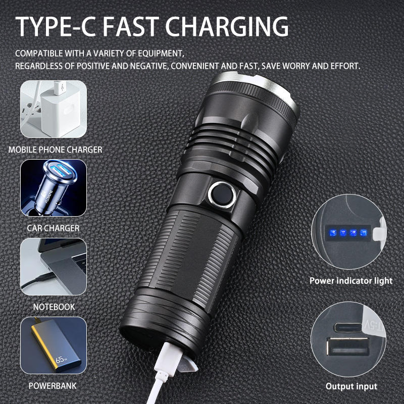 High Power Waterproof Recargeable White Laser LED Flashlight 20W 2000lm