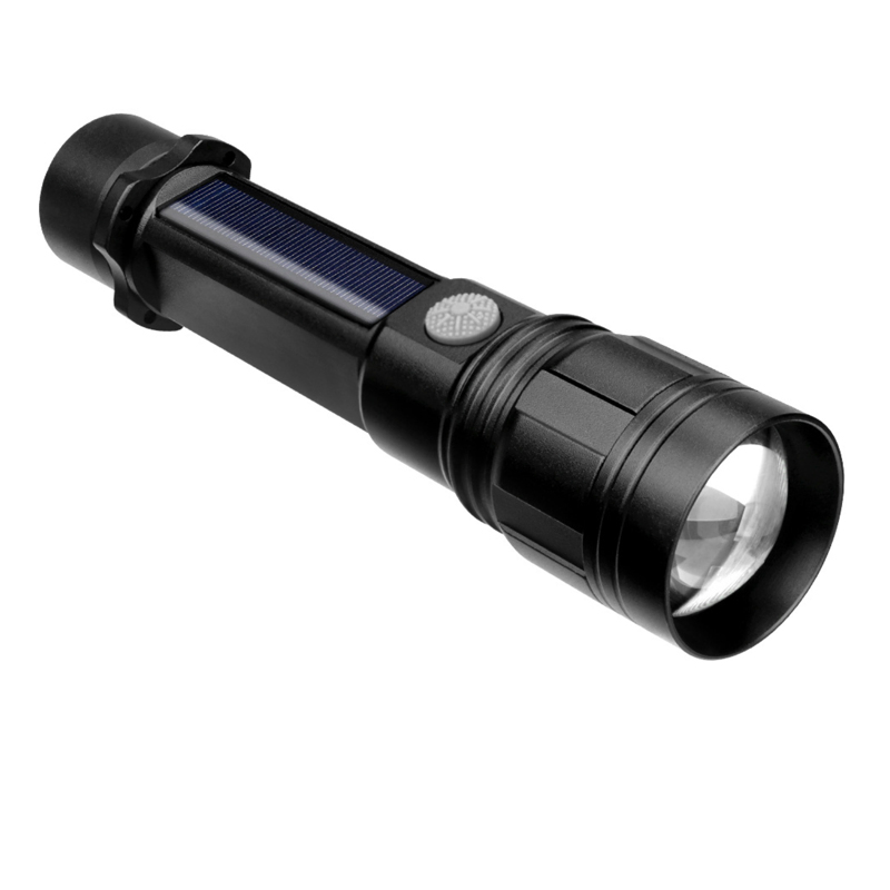 High Quality T6 LED Flashlight Torch Light Base Compass Adjustable Solar Powered Torch Lamp Hot Zooming Aluminum Flashlight