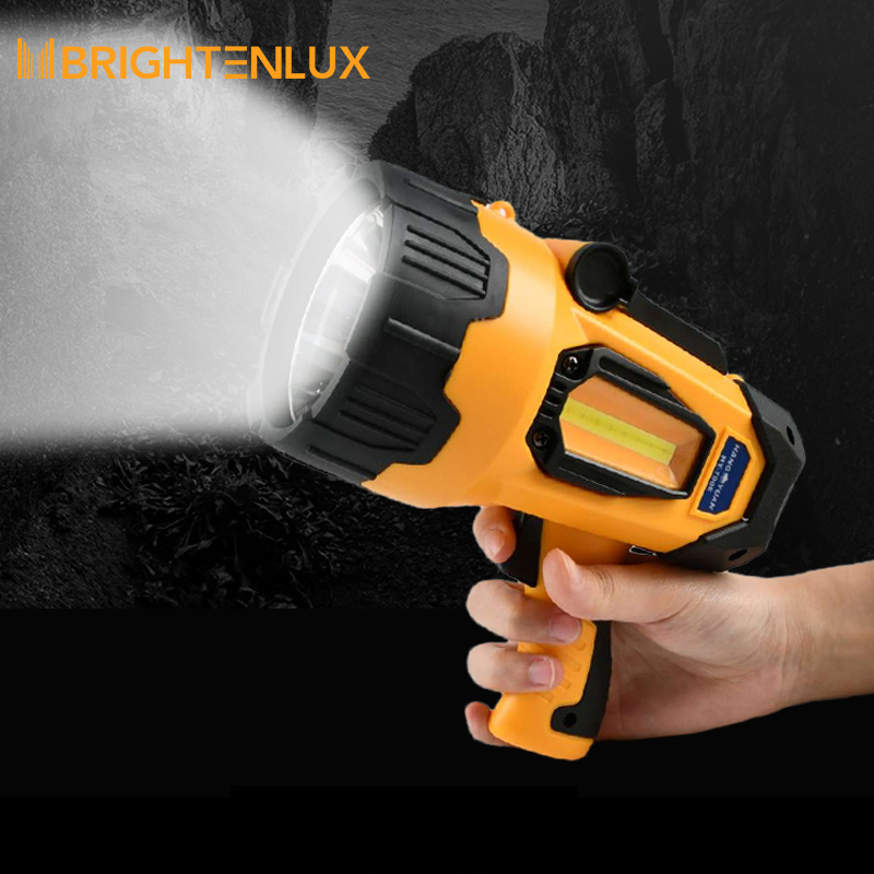 Brightenlux Portable Yellow COB LED Rechargeable Hunting Spotlight Super Bright Battery Operated Handheld Spotlight Emergency Flashlight