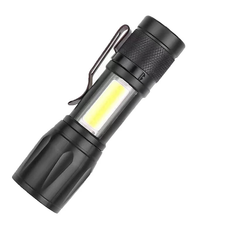 USB Rechargeable COB LED Flashlight Mini Aluminium Alloy Zoomable Flood Torch