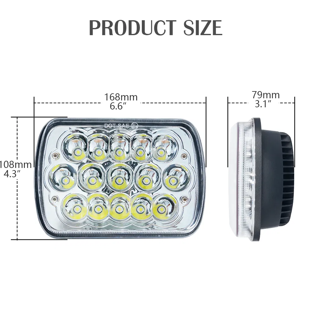 H6054 Rectangular 15PCS Headlights 7X6 LED White Work Light Headlamp