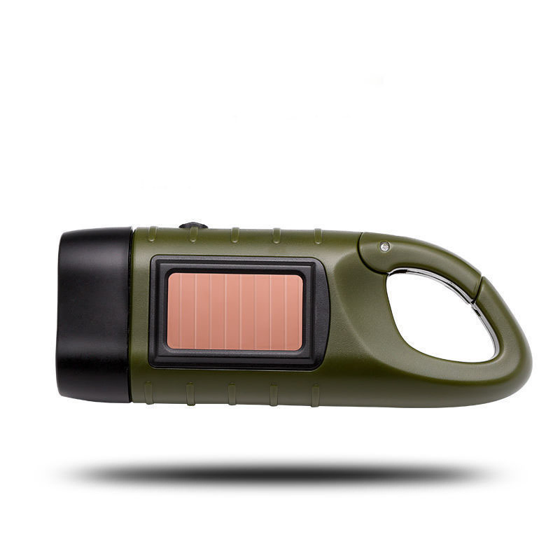 Cheap Outdoor Solar-Powered LED Flashlight with Hand-Crank Charging System