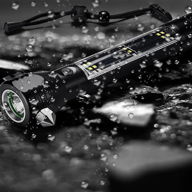 High-Power Aluminum Alloy Lithium Battery USB Rechargeable Waterproof Handheld Solar Powered Flashlight