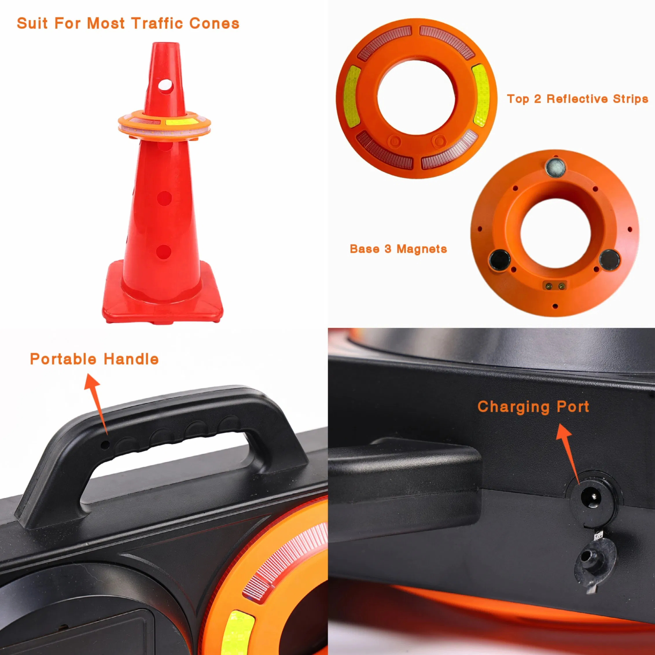 8 Pack Portable LED Sequential Road Cones Light Wireless Synchronized Flashing Barricade Flare for Traffic Emergency Beacon Light