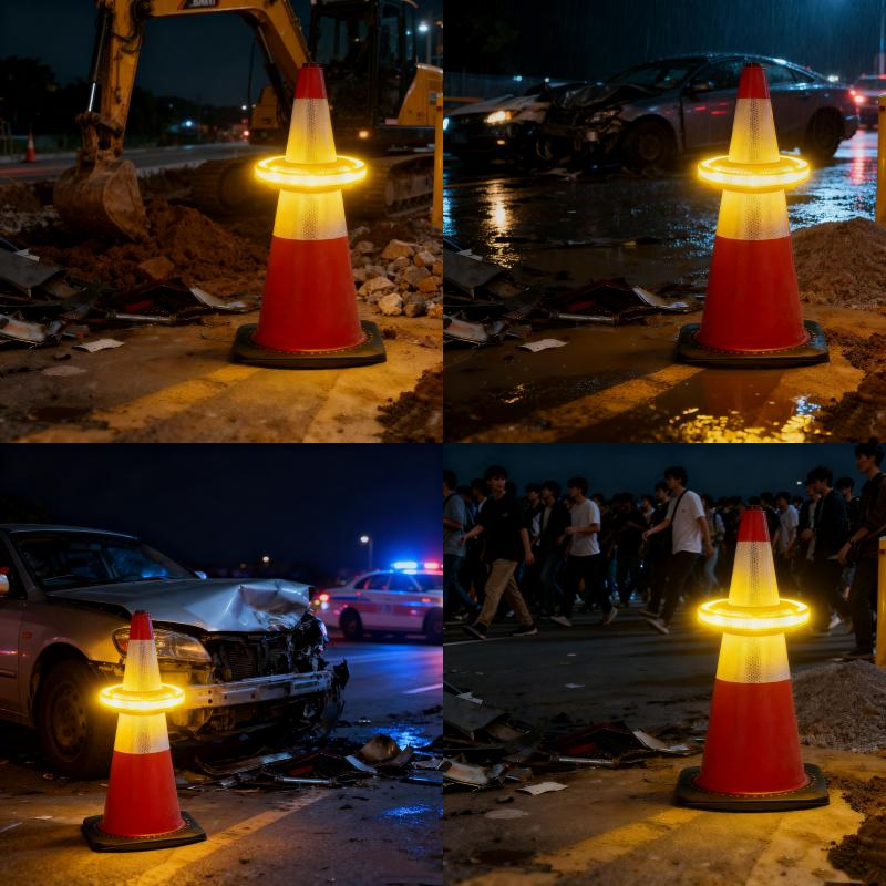 8 Pack Portable LED Sequential Road Cones Light Wireless Synchronized Flashing Barricade Flare for Traffic Emergency Beacon Light