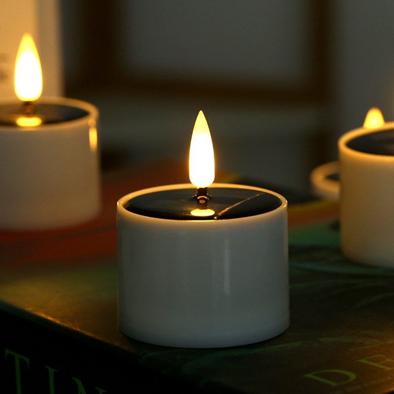 IP65 Waterproof LED Solar Candle Lights Outdoor Eternal Flame Rechargeable Reusable for Grave Garden Camping