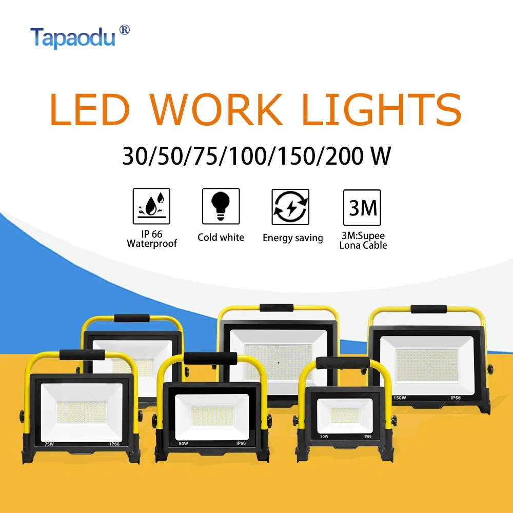 Tapaodu Multi-Specification Adjustable Portable LED Work Light LED Flood Lights 10FT 3m Cord with Plug 6000K for Repairing Workshop Garage Construction Job Site