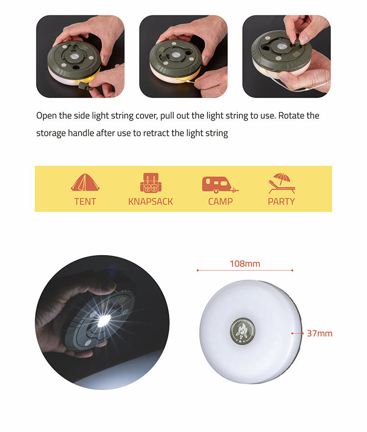 Multi-Functional Rechargeable Outdoor Camping Light with Light Chain
