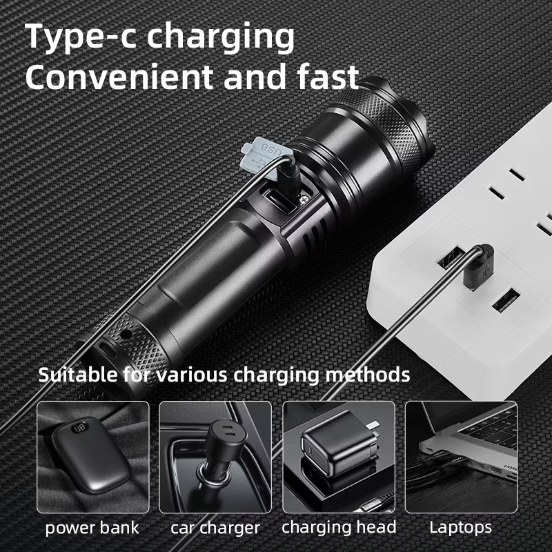 1000 Lumens Super Bright P50 Flashlight Waterproof Lintene Camping Outdoor Tactical LED Torch with Power Bank Powerful LED Flash Lights