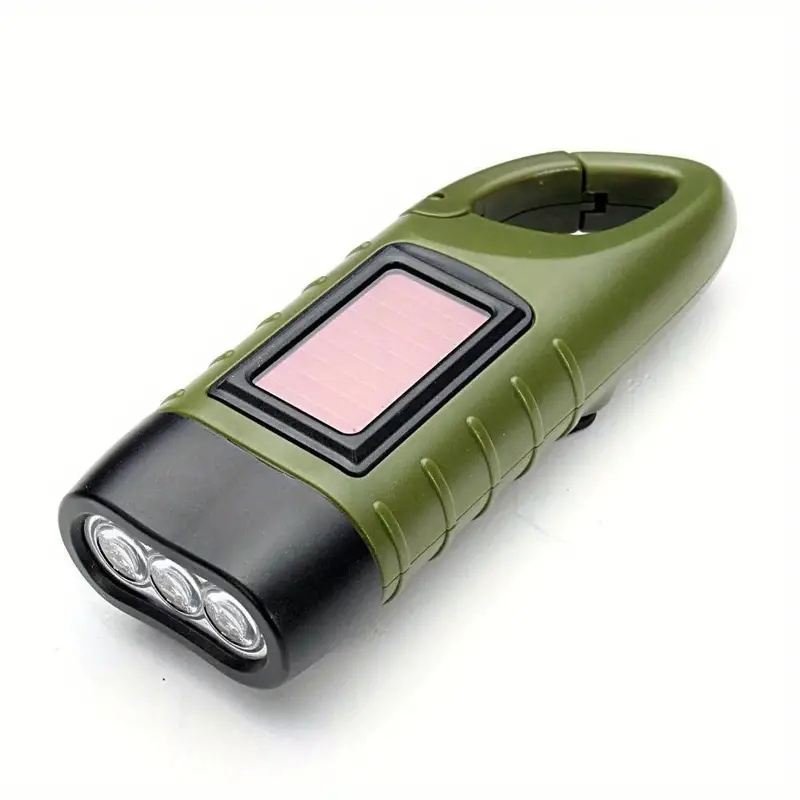 Outdoor Solar-Powered LED Flashlight with Hand-Crank Charging System