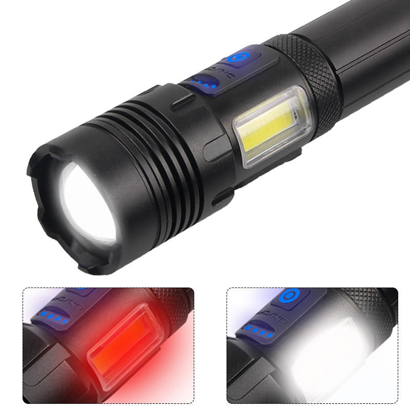 USB Rechargeable Aluminum COB LED Tactical Flashlight Torch
