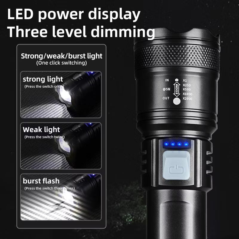 1000 Lumens Super Bright P50 Flashlight Waterproof Lintene Camping Outdoor Tactical LED Torch with Power Bank Powerful LED Flash Lights