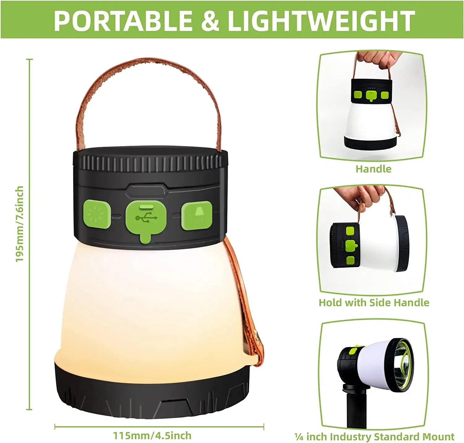 Handheld Camping Lantern Solar Powered Spotlight 1500 Lumens Sunlight Charging USB Rechargeable Super Bright LED Flashlight