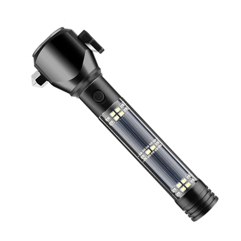 Multi Function Flash Light USB Rechargeable Solar Powered Flashlight with Glass Breaker