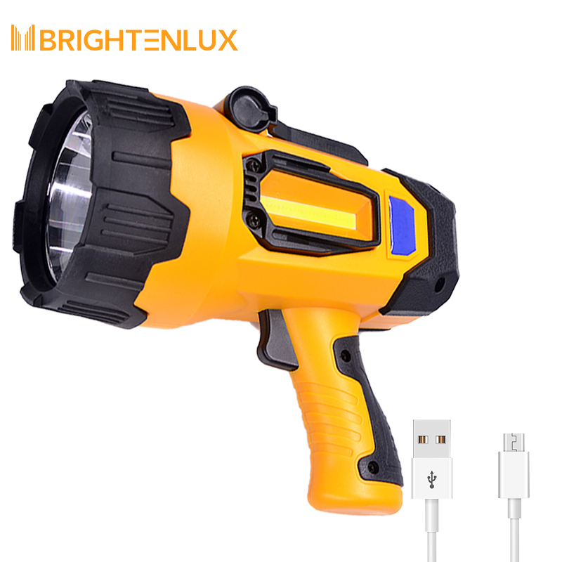 Brightenlux Portable Yellow COB LED Rechargeable Hunting Spotlight Super Bright Battery Operated Handheld Spotlight Emergency Flashlight