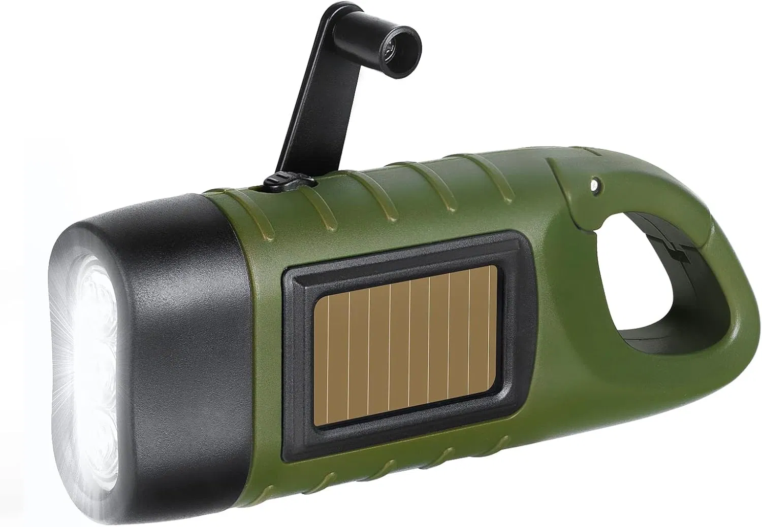 Outdoor Solar-Powered LED Flashlight with Hand-Crank Charging System