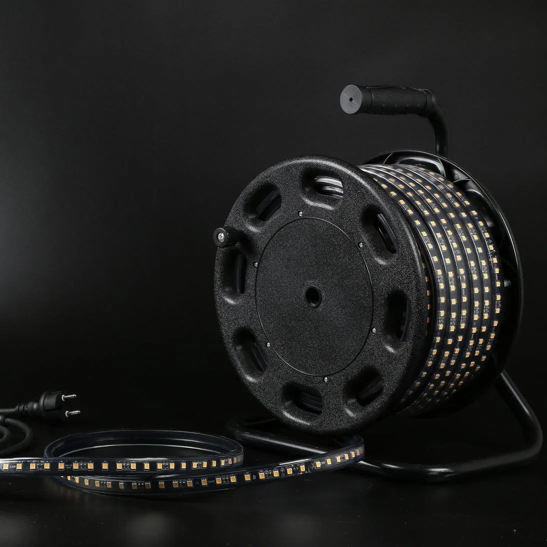 AC220V AC127V IP65 Waterproof 25m 50m SMD Outdoor Male and Female Connector LED Strip Flexible Rope Light with Portable Drum Package for Construction Building