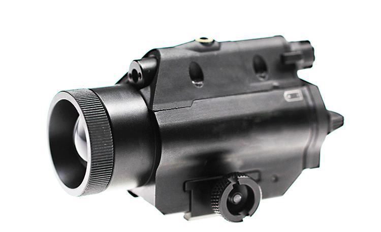 Tactical Ipx7 Multi-Purpose 350lumens Weapon Zoomable Flashlight with Dual Beams Red Aiming Laser and IR Laser Aimer Sight 3-in-1 Flashlight Combo