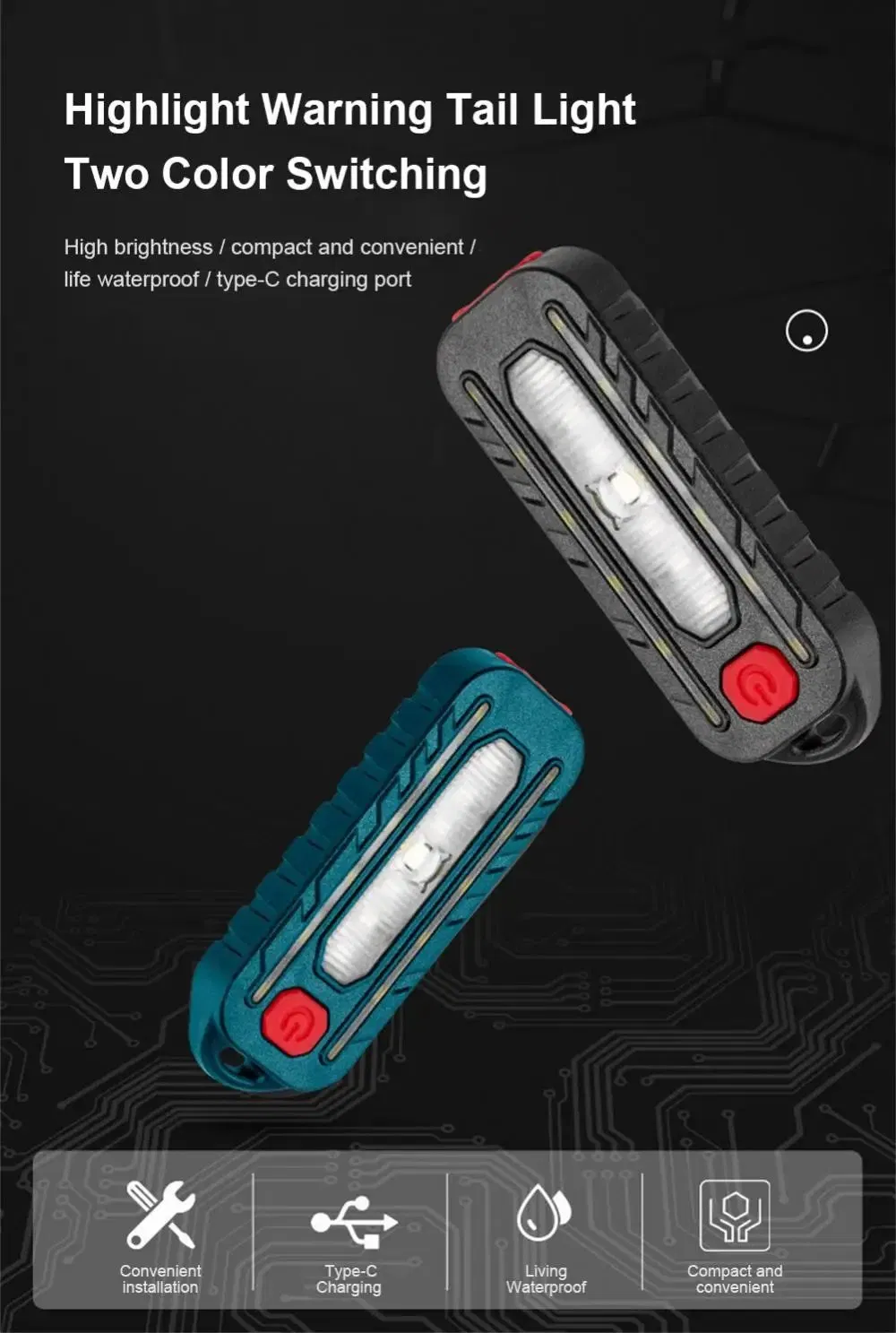 LED Red Blue Shoulder Light with Clip USB Charging Flashing Warning Safety Flashlight Torch Motorcycle Bike Warn Light