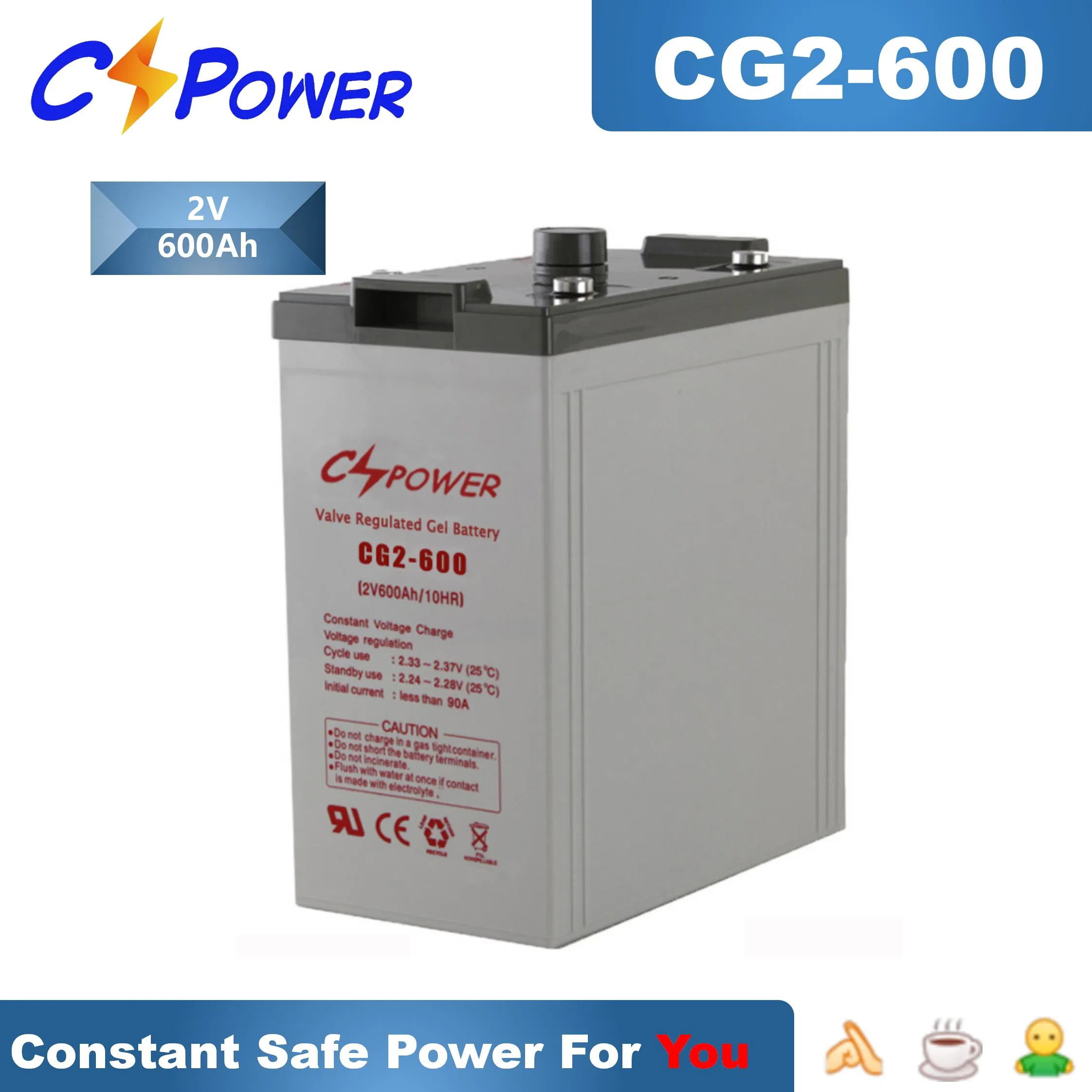 Cspower 2V 1000ah Rechargeable Gel Solar Battery Sealed Lead Acid Battery Solar/UPS/LED-Light/Emergency Systems