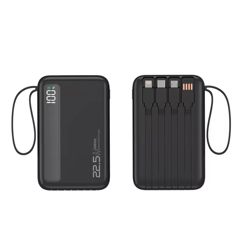 Factory Direct 10000mAh 20000mAh Portable Power Bank 22.5W Pd Fast Charging LED Display Battery Pack with Built in 4 Cables