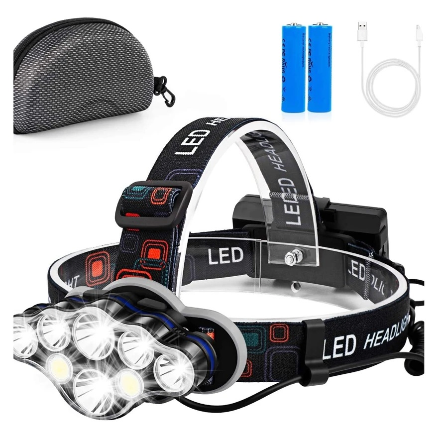 High Lumens Eight LED Headlamp Flashlight High Lumen USB Rechargeable Headlight Waterproof Work Light