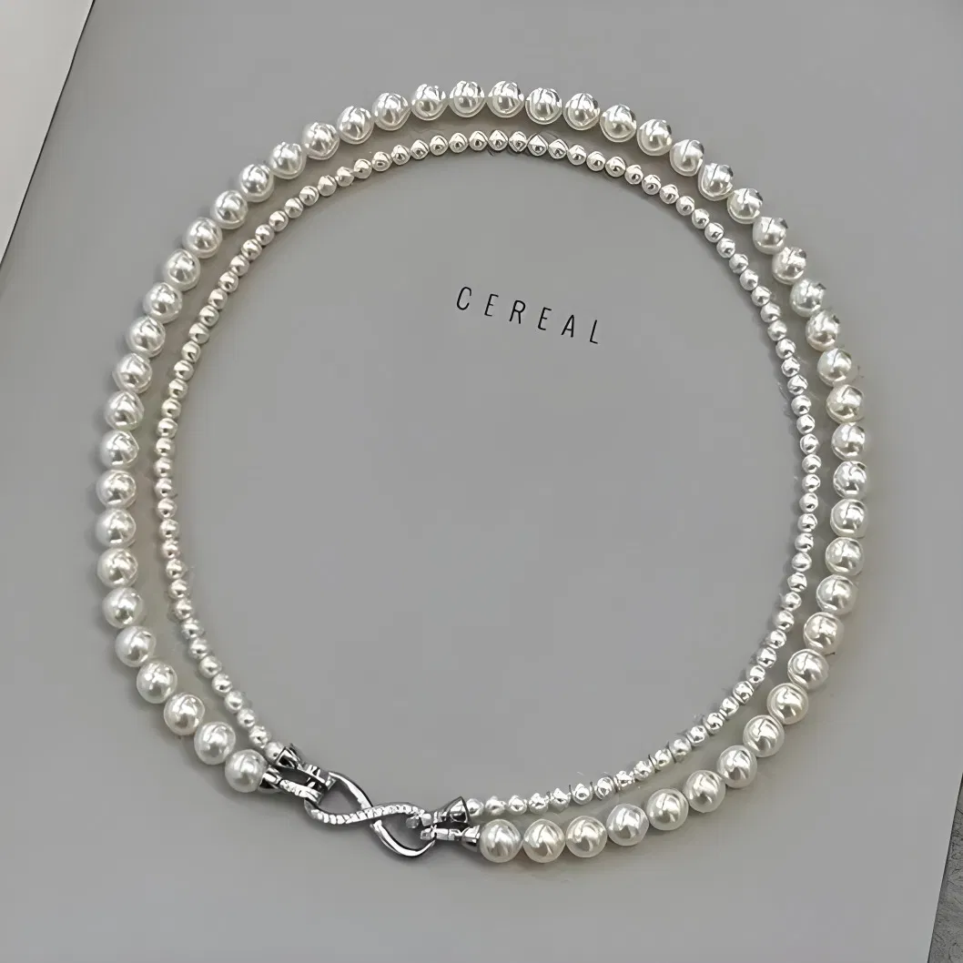 Detachable 8-Shaped Buckle Double-Layer Layered Necklace, Pearl Sweater Chain Light Luxury Collarbone Chain Accessory