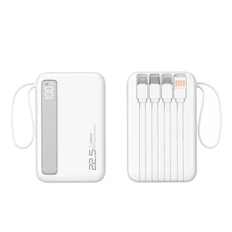 Factory Direct 10000mAh 20000mAh Portable Power Bank 22.5W Pd Fast Charging LED Display Battery Pack with Built in 4 Cables