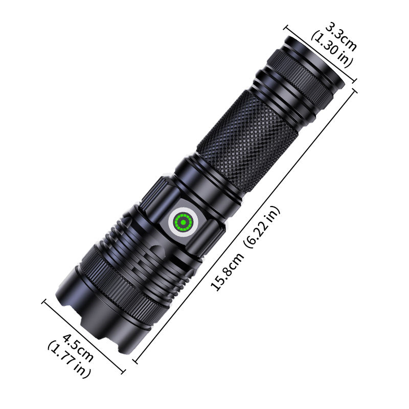 High-Power Rechargeable LED Flashlight with Adjustable Laser Beam