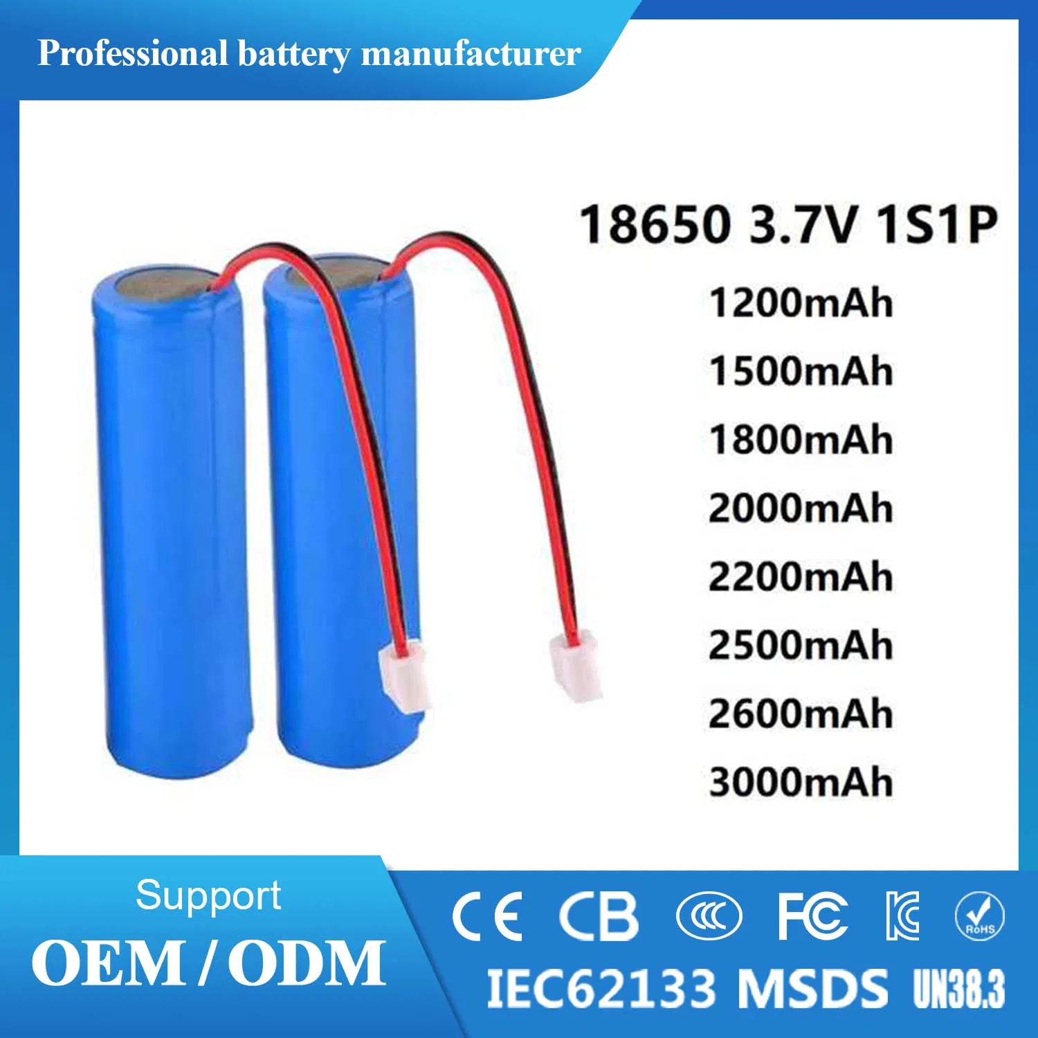 Manufacturer Rechargeable Lithium 18650 3.7V Li-ion Battery Pack for LED Light