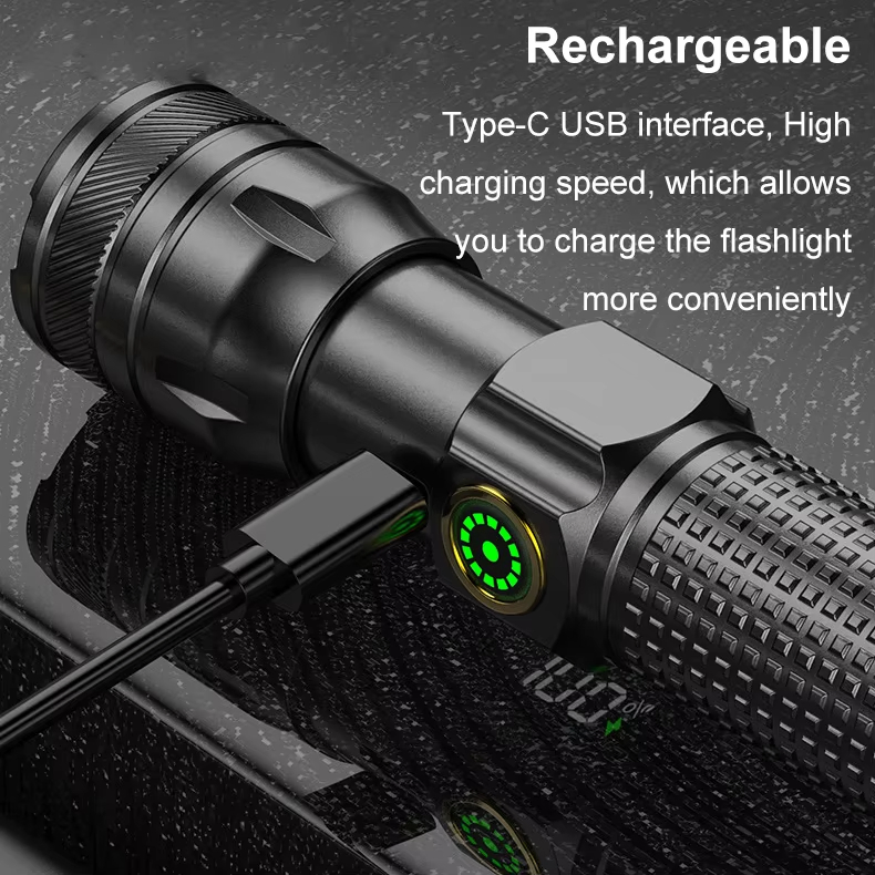 Brightenlux 2025 New Style Type-C USB Rechargeable Torch Light Zoom LED White Laser Flashlight with Power Digital Display