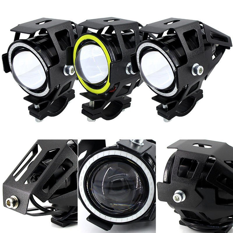 LED Lights Electric Scooter Motorcycle Headlight W/ Angel Eye Devil Eye Motorcycle Lighting System
