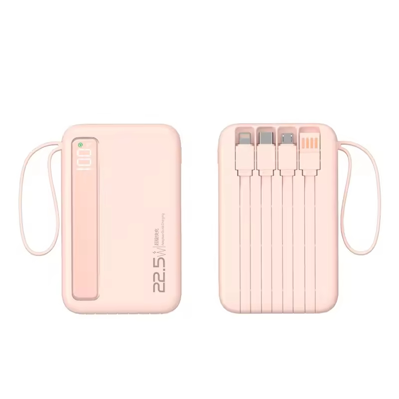 Factory Direct 10000mAh 20000mAh Portable Power Bank 22.5W Pd Fast Charging LED Display Battery Pack with Built in 4 Cables