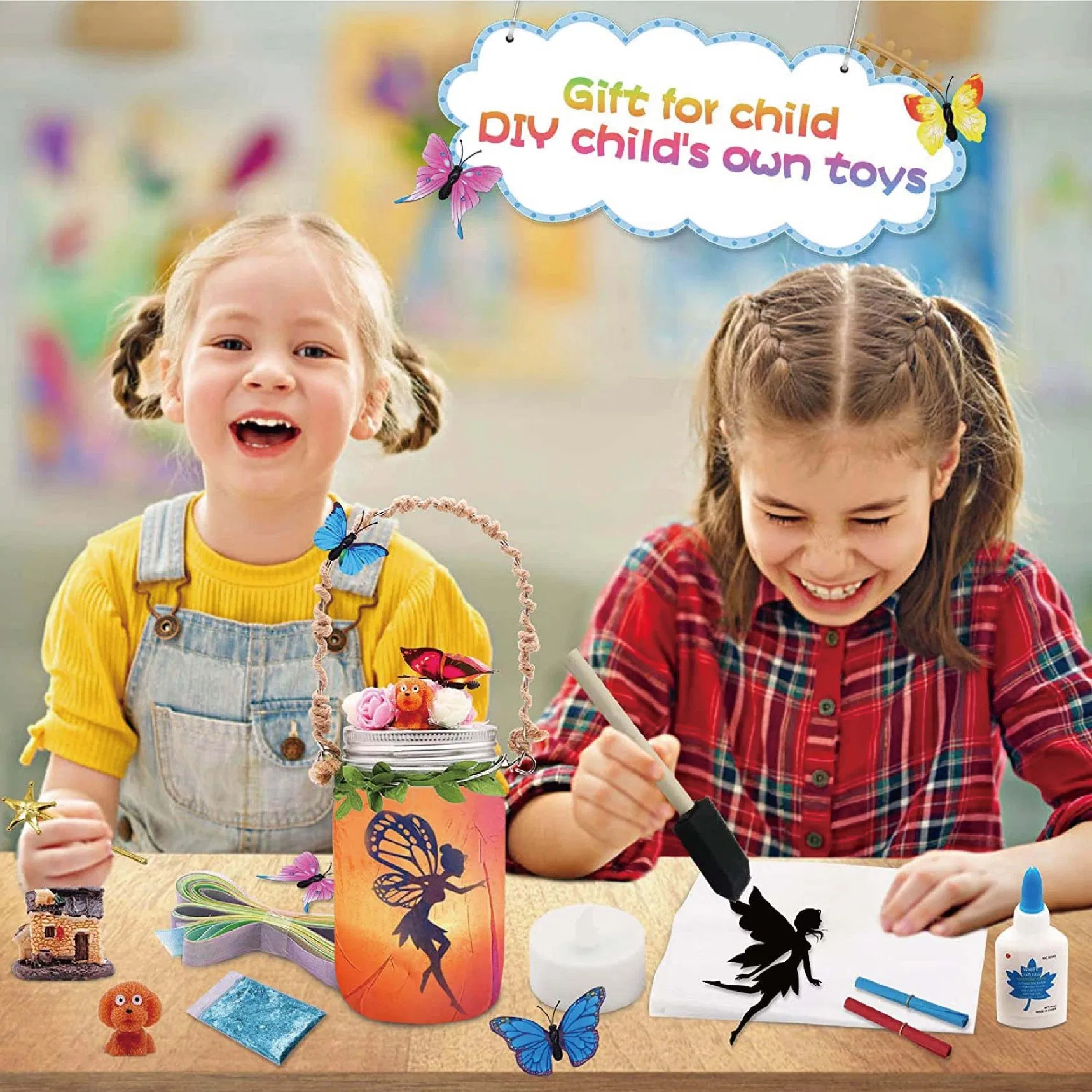 Fairy Lantern Craft Kit for Kids with LED Light, DIY Jar Night Light for Kids