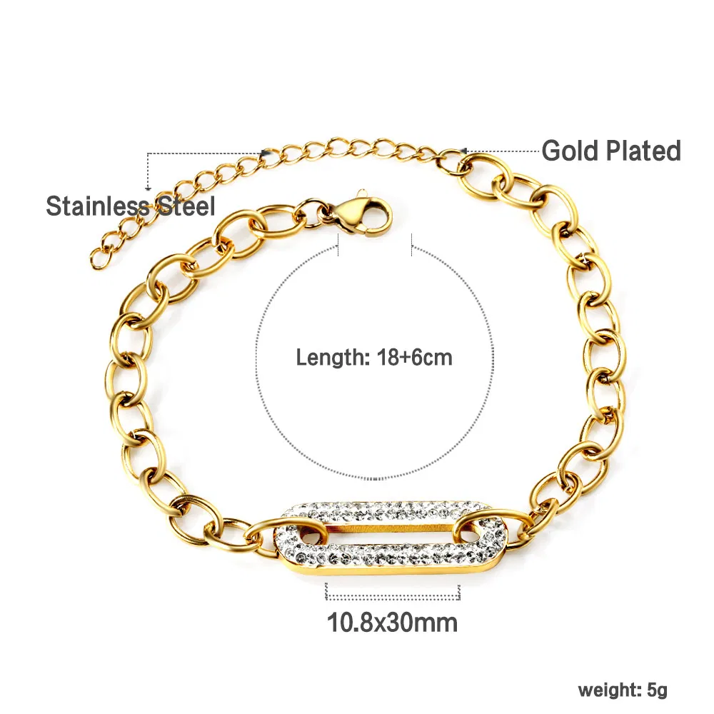 Cross Border Hot Selling Geometric Fashion Stainless Steel Bracelet Gold-Plated Diamond Inlaid Light Luxury High-End Feel Bracelet Accessories Wholesale