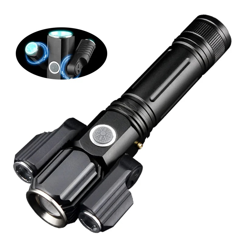 Ultra Bright Handheld Flexible 3 Heads LED Travel Flashlight USB Rechargeable 1000 Lumens Bike Front Torch