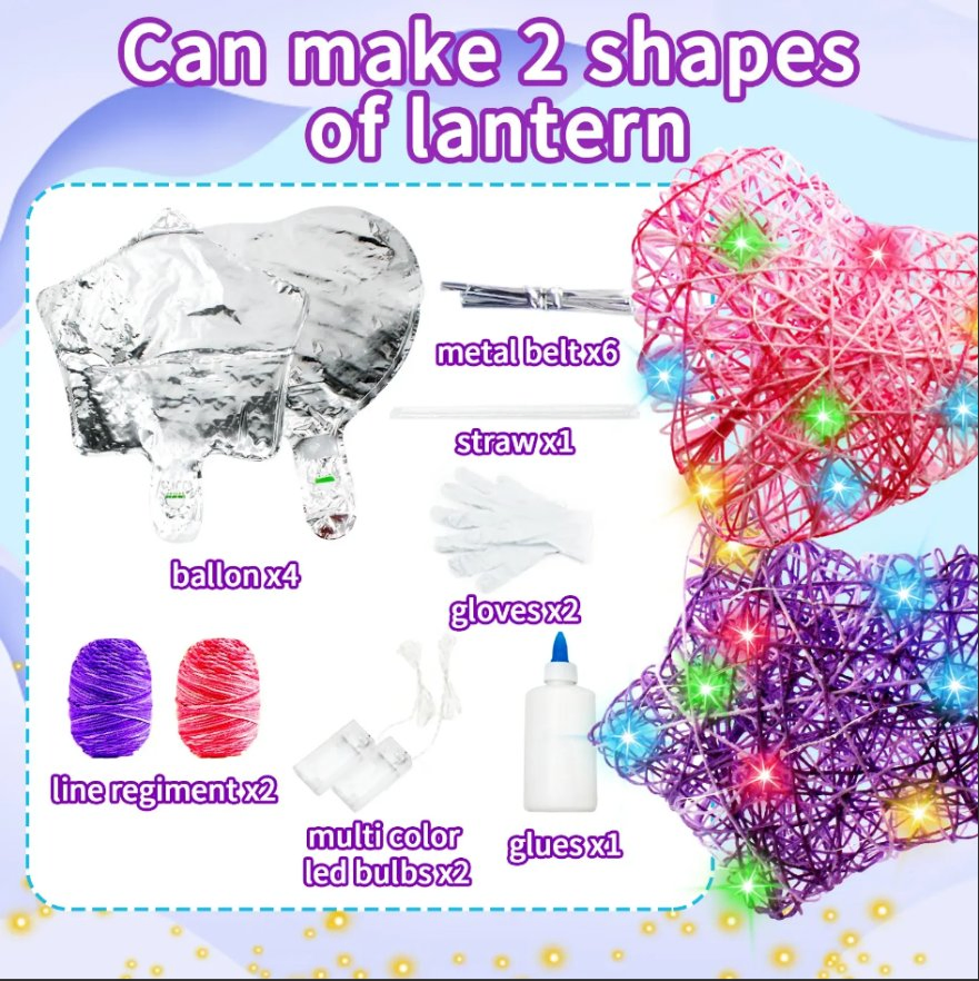 3D String Art Kit for Kids Multi-Colored LED Bulbs Light-up Heart Lantern Sewing &amp; Weaving Toys