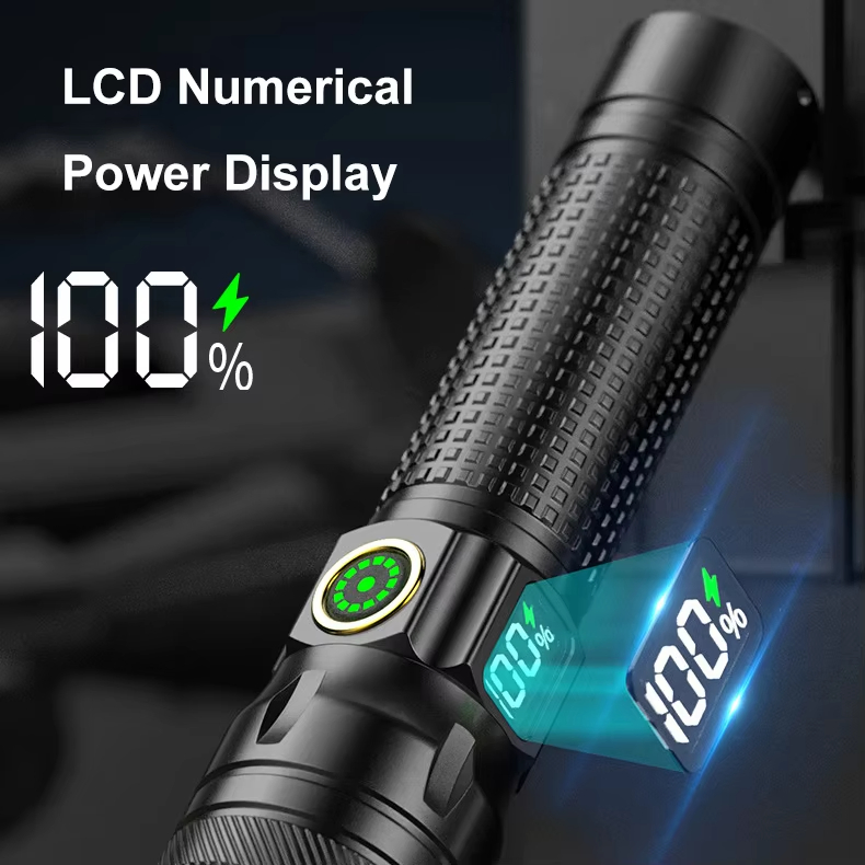 Brightenlux 2025 New Style Type-C USB Rechargeable Torch Light Zoom LED White Laser Flashlight with Power Digital Display