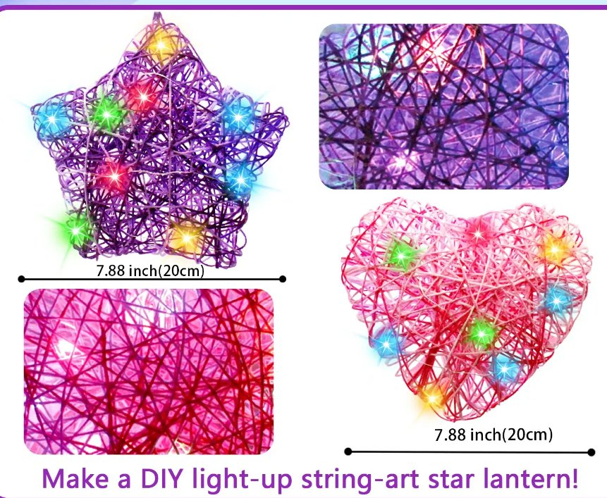 3D String Art Kit for Kids Multi-Colored LED Bulbs Light-up Heart Lantern Sewing &amp; Weaving Toys