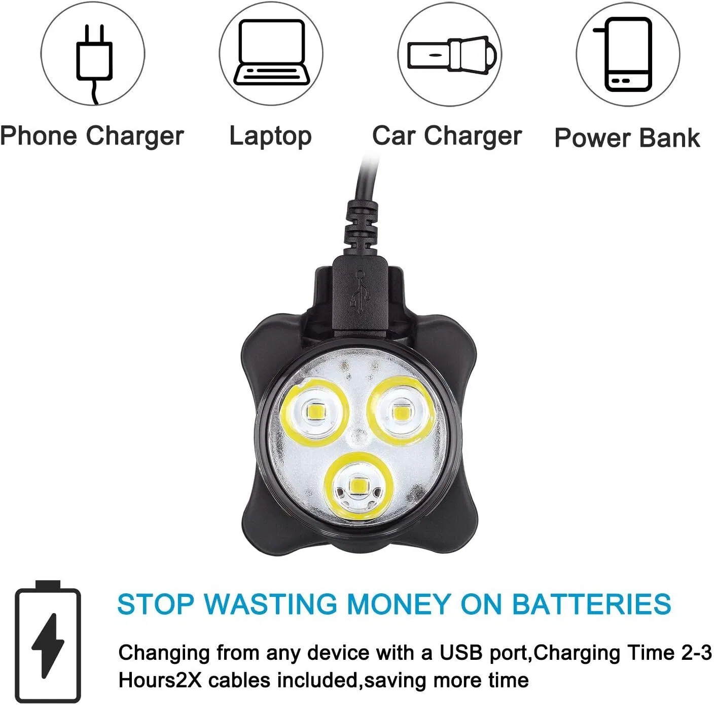 Bright USB Bicycle Accessories Rechargeable Outdoor Waterproof Front LED Light Bike Light