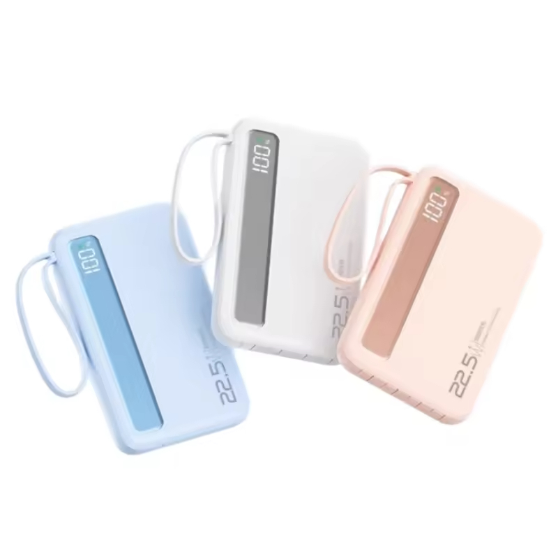 Factory Direct 10000mAh 20000mAh Portable Power Bank 22.5W Pd Fast Charging LED Display Battery Pack with Built in 4 Cables