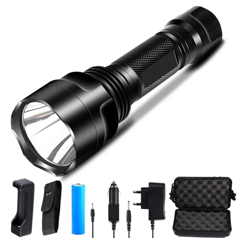 Tactical Hunting Flashlight C8 LED Gun Light+Laser DOT Sight Scope+Switch+2*20mm Rail Barrel Mount+18650+Charger Flashlight