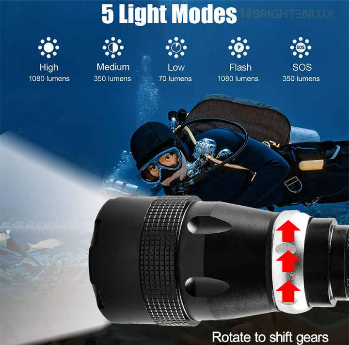 Professional Super Bright LED Powerful Scuba Diving Flashlight Underwater Torch Light Rechargeable Diving Flashlight Underwater