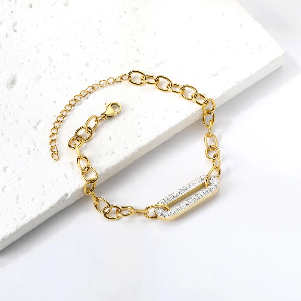 Cross Border Hot Selling Geometric Fashion Stainless Steel Bracelet Gold-Plated Diamond Inlaid Light Luxury High-End Feel Bracelet Accessories Wholesale